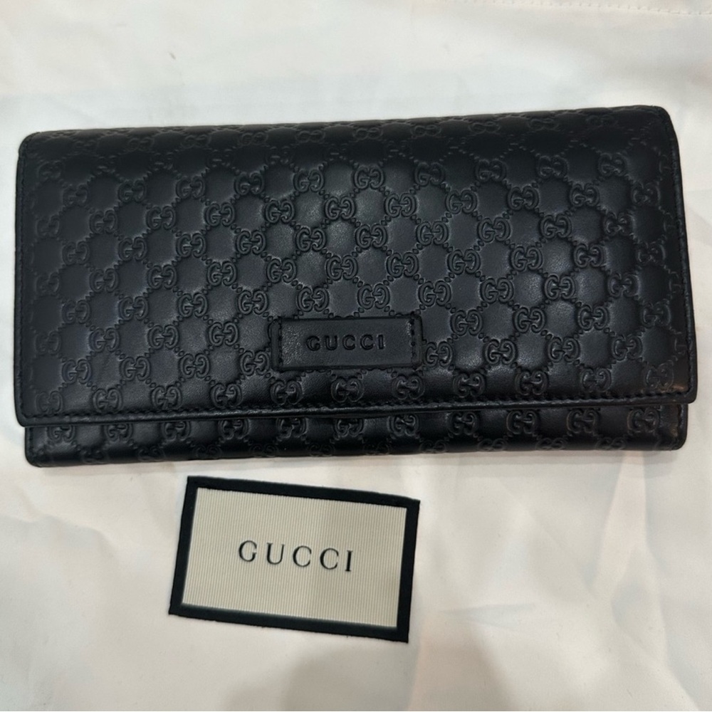 Gucci Black Embossed Leather Continental Wallet
